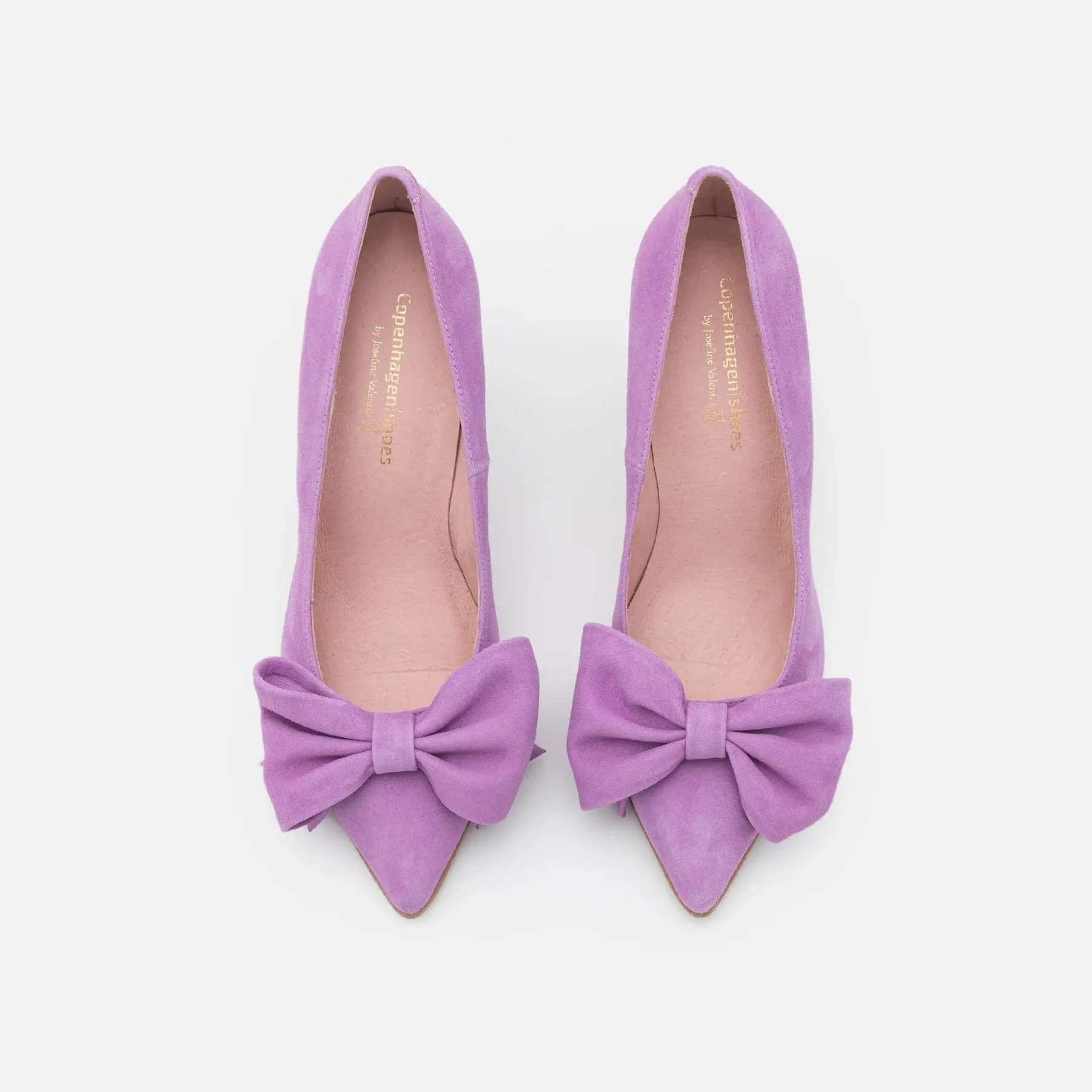 Suede High Heel Pump with Bow - Purple