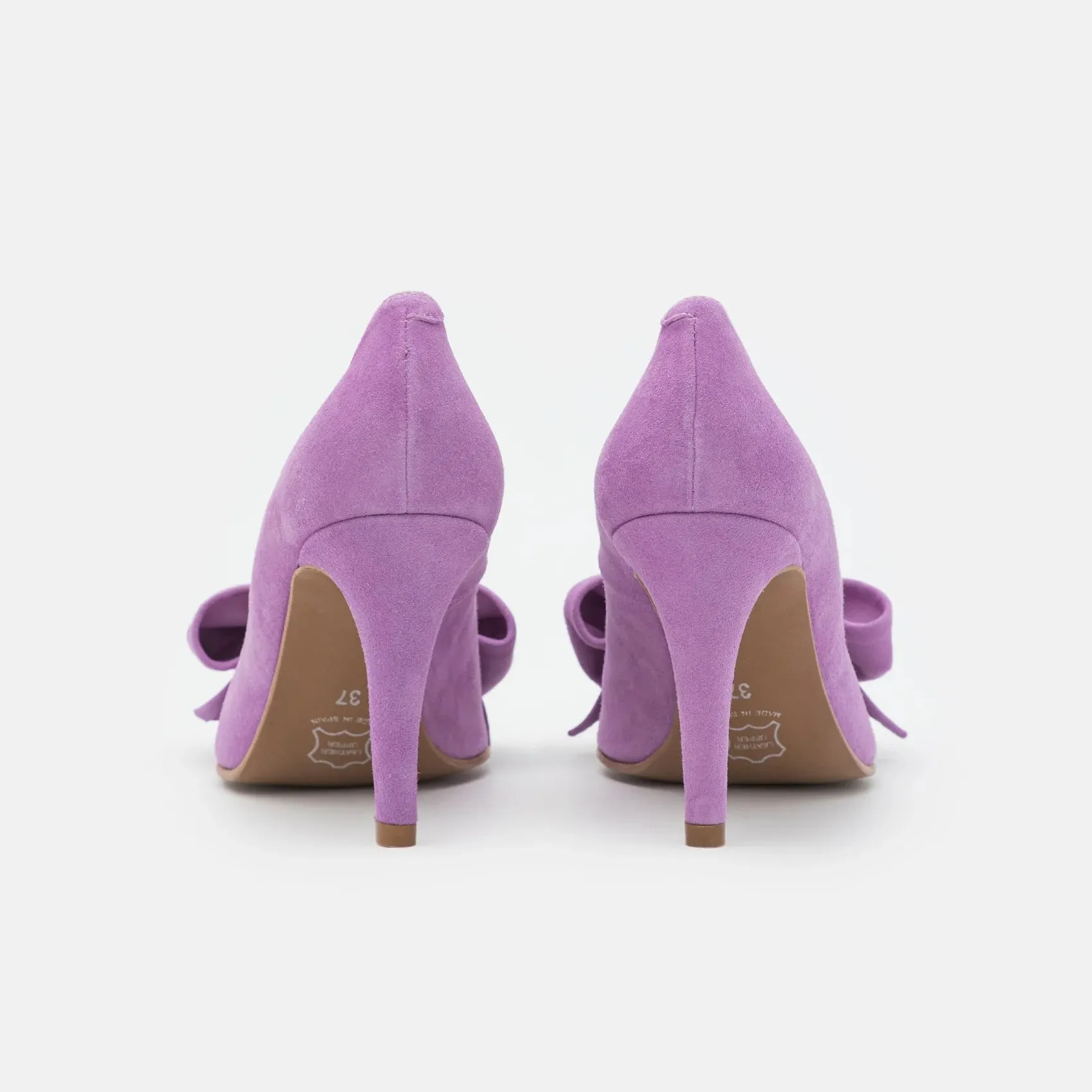 Suede High Heel Pump with Bow - Purple