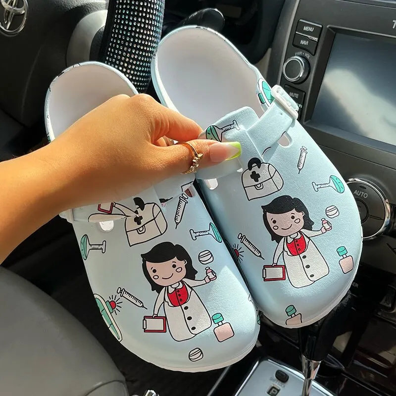 Summer Women Slippers Shoes Garden Shoes Wedges Sweet Flat Sandals Doctor Nurse Work Shoes Antiskid Female Flip Flops For Woman