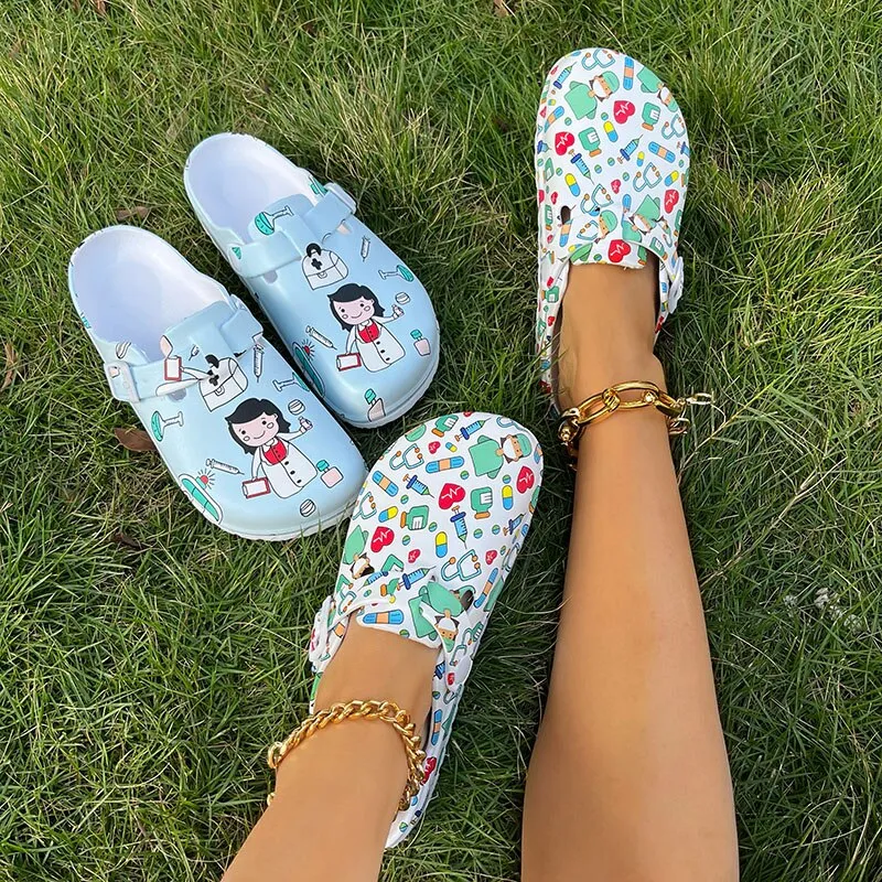Summer Women Slippers Shoes Garden Shoes Wedges Sweet Flat Sandals Doctor Nurse Work Shoes Antiskid Female Flip Flops For Woman
