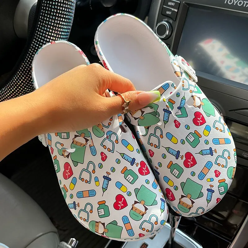 Summer Women Slippers Shoes Garden Shoes Wedges Sweet Flat Sandals Doctor Nurse Work Shoes Antiskid Female Flip Flops For Woman