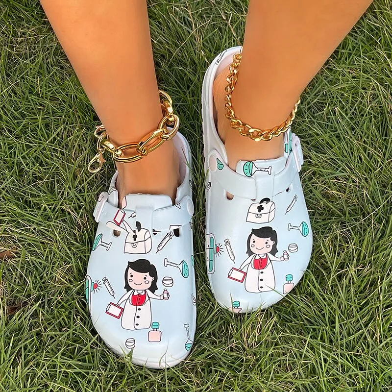 Summer Women Slippers Shoes Garden Shoes Wedges Sweet Flat Sandals Doctor Nurse Work Shoes Antiskid Female Flip Flops For Woman