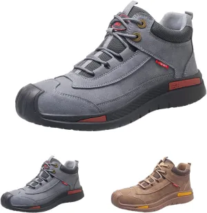 WENOREG Men's Suede Waterproof Hiking Sneakers Outdoor Non-Slip Safety Work Boots Wear-Resistant Steel Toe Sport Shoes for Traing Driving
