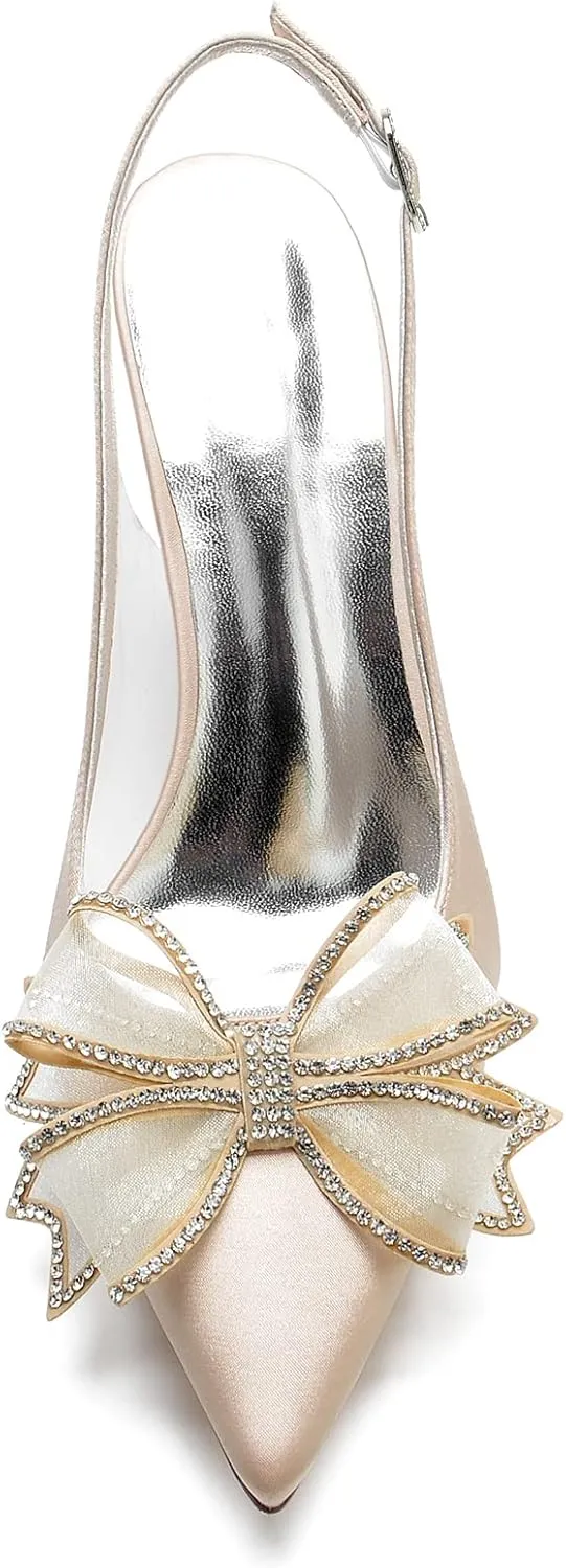 Women Pointed Toe Wedding Shoes Slingback High Heels Satin Bridal Shoes Stilettos Prom Party Dress Shoes Pumps