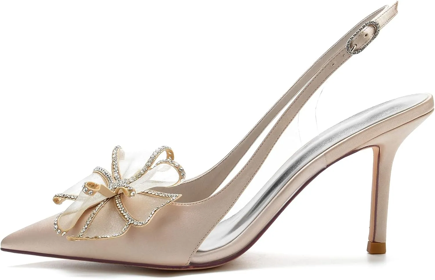 Women Pointed Toe Wedding Shoes Slingback High Heels Satin Bridal Shoes Stilettos Prom Party Dress Shoes Pumps